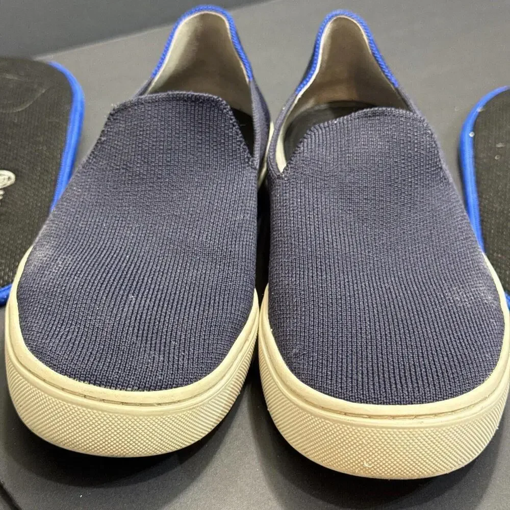 Rothys Navy Blue Classic Slide Sneakers Preppy‎ Quiet Luxury Designer 7.5 Women